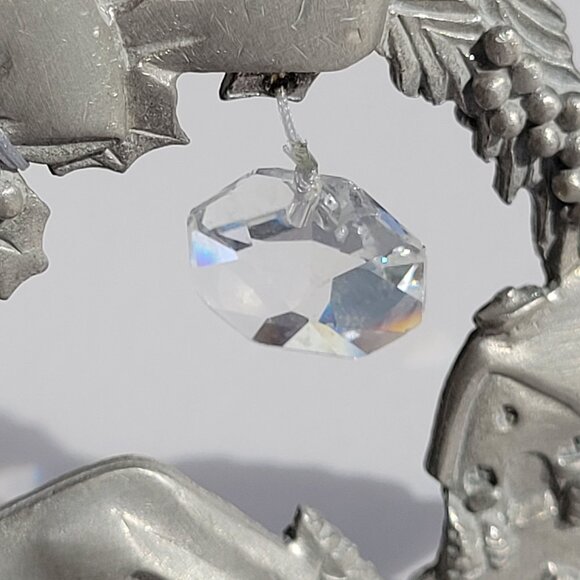 Handcrafted Pewter Christmas Wreath Ornament With Crystal Accent - Picture 10 of 10